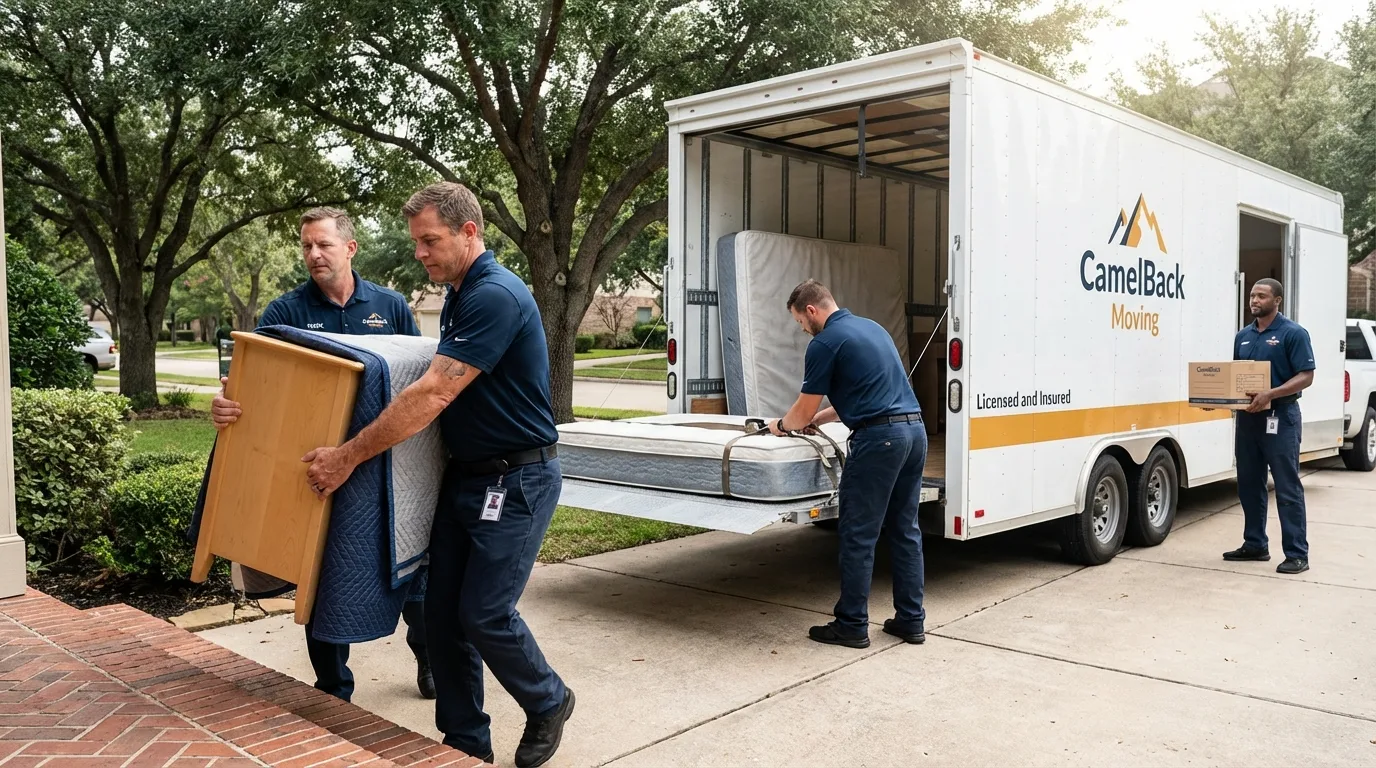 Crew loading residential truck for cross-state move from Lexington, SC