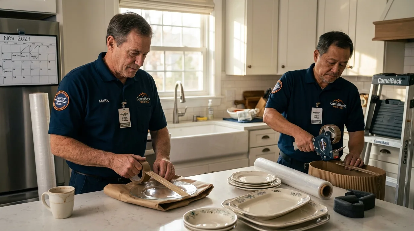 Professional crew packing kitchen dishware in Lexington, SC